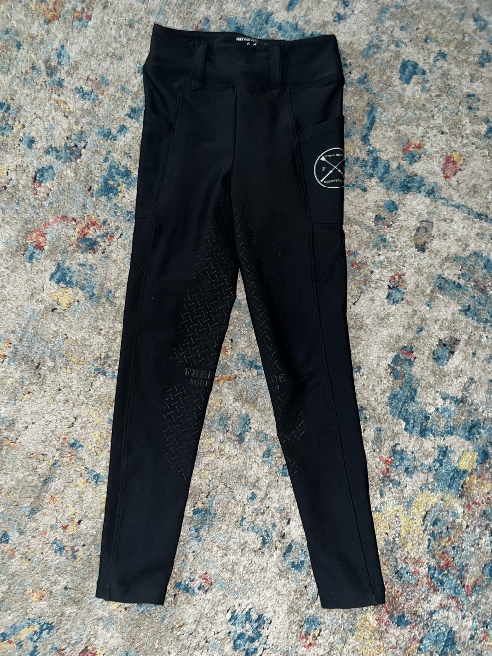 Kids Black Riding Leggings with Silicone Grip and Side Pocket - Performance Fit